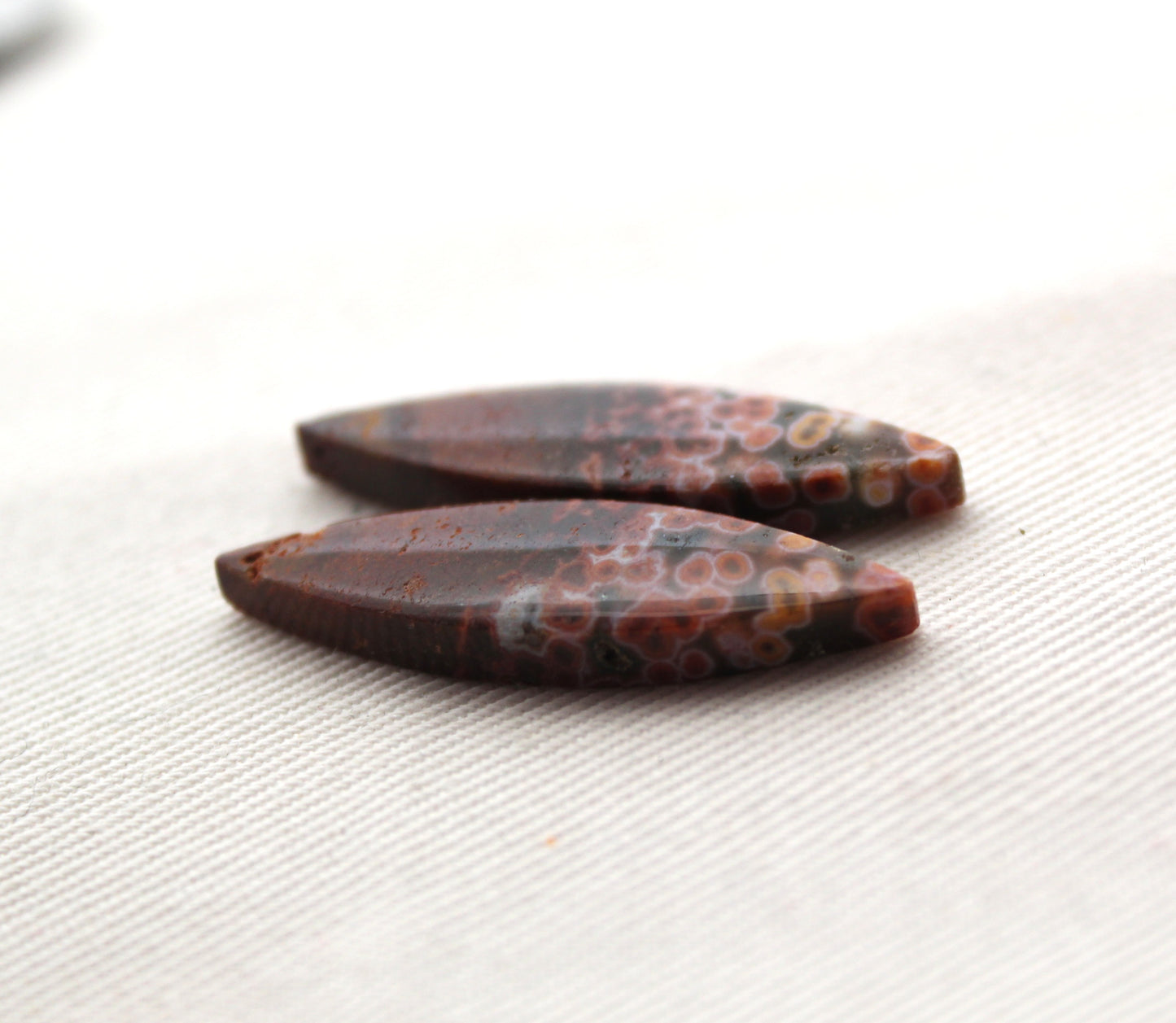 River Jasper Cabochon Pair Gemstone Marquise red
