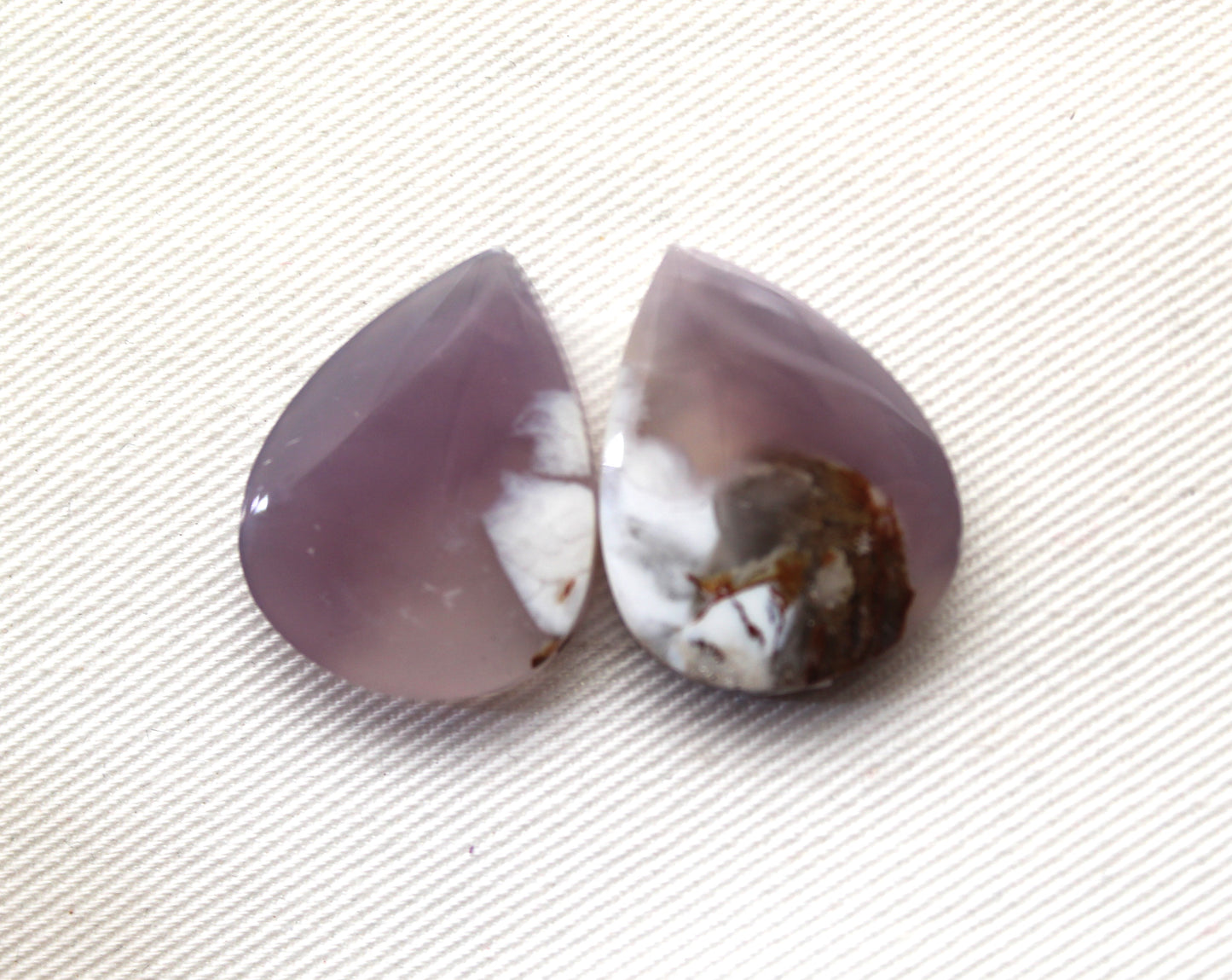 Chalcedony cabochons Pair purple teardrop