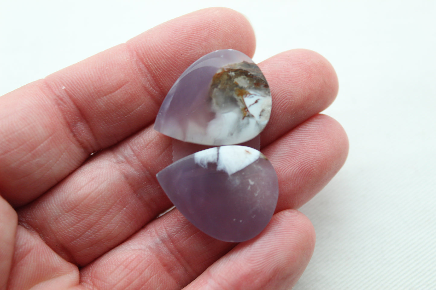 Chalcedony cabochons Pair purple teardrop