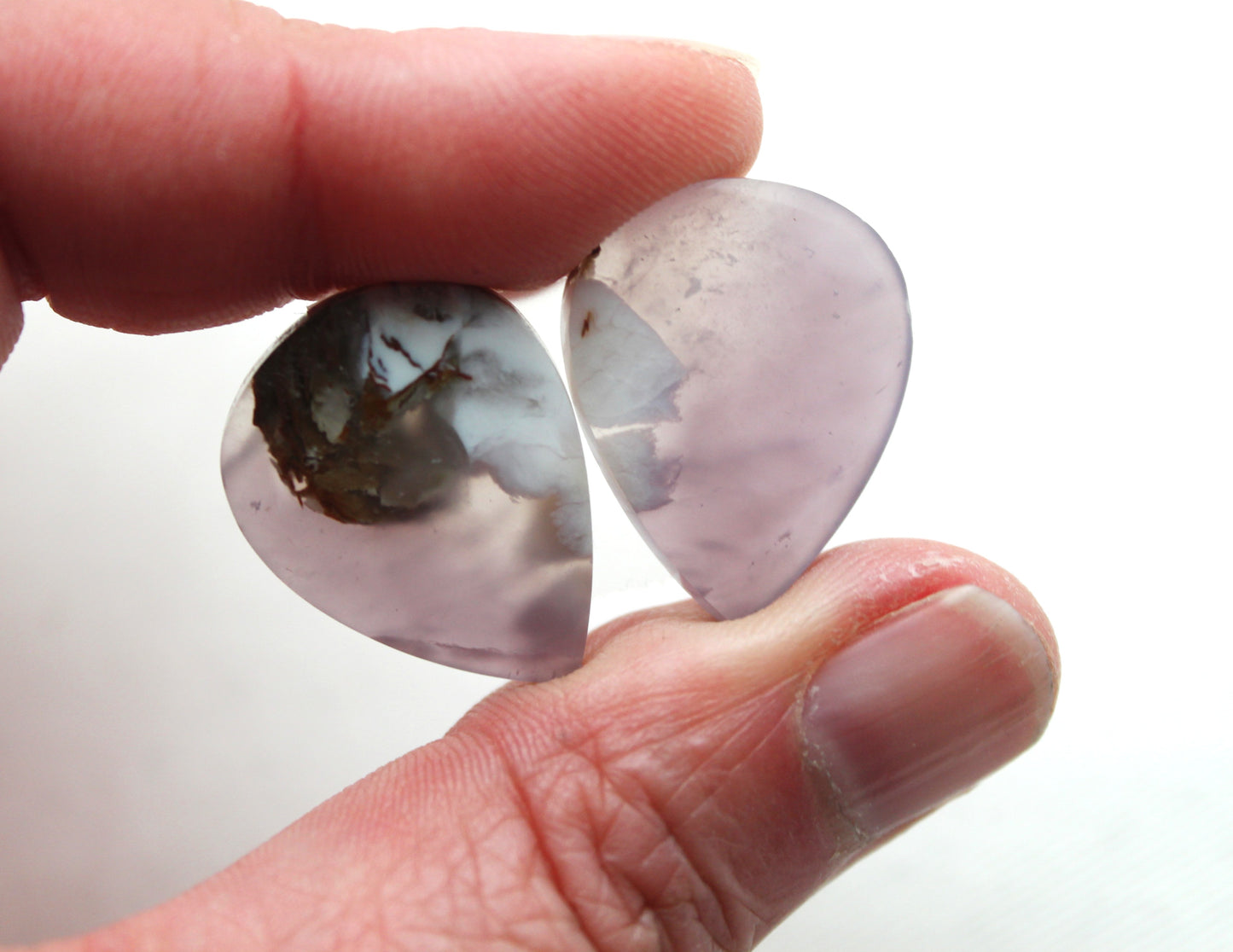 Chalcedony cabochons Pair purple teardrop