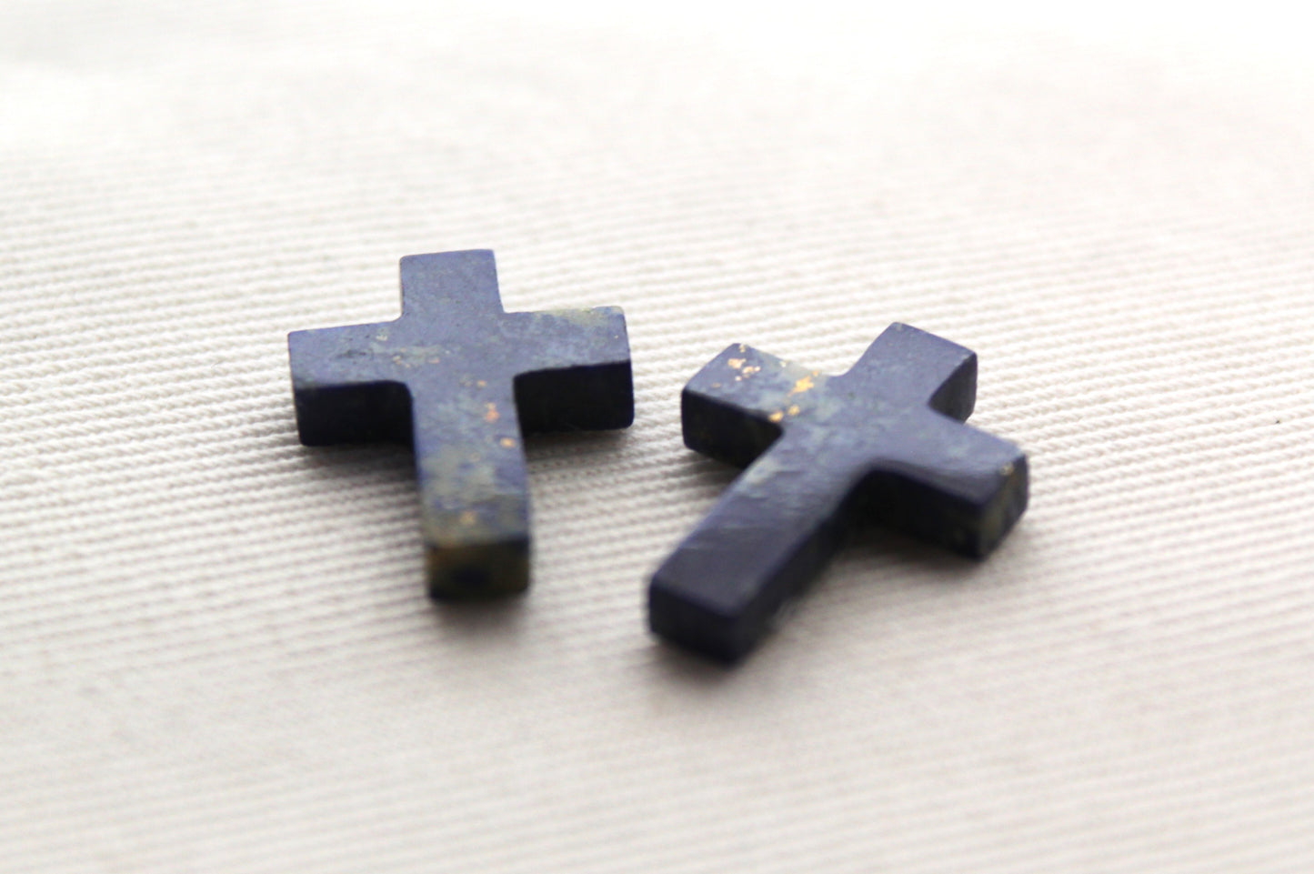 Pair of Lapis Lazuli cabochons Gemstones FLAT mini Cross 13X18MM