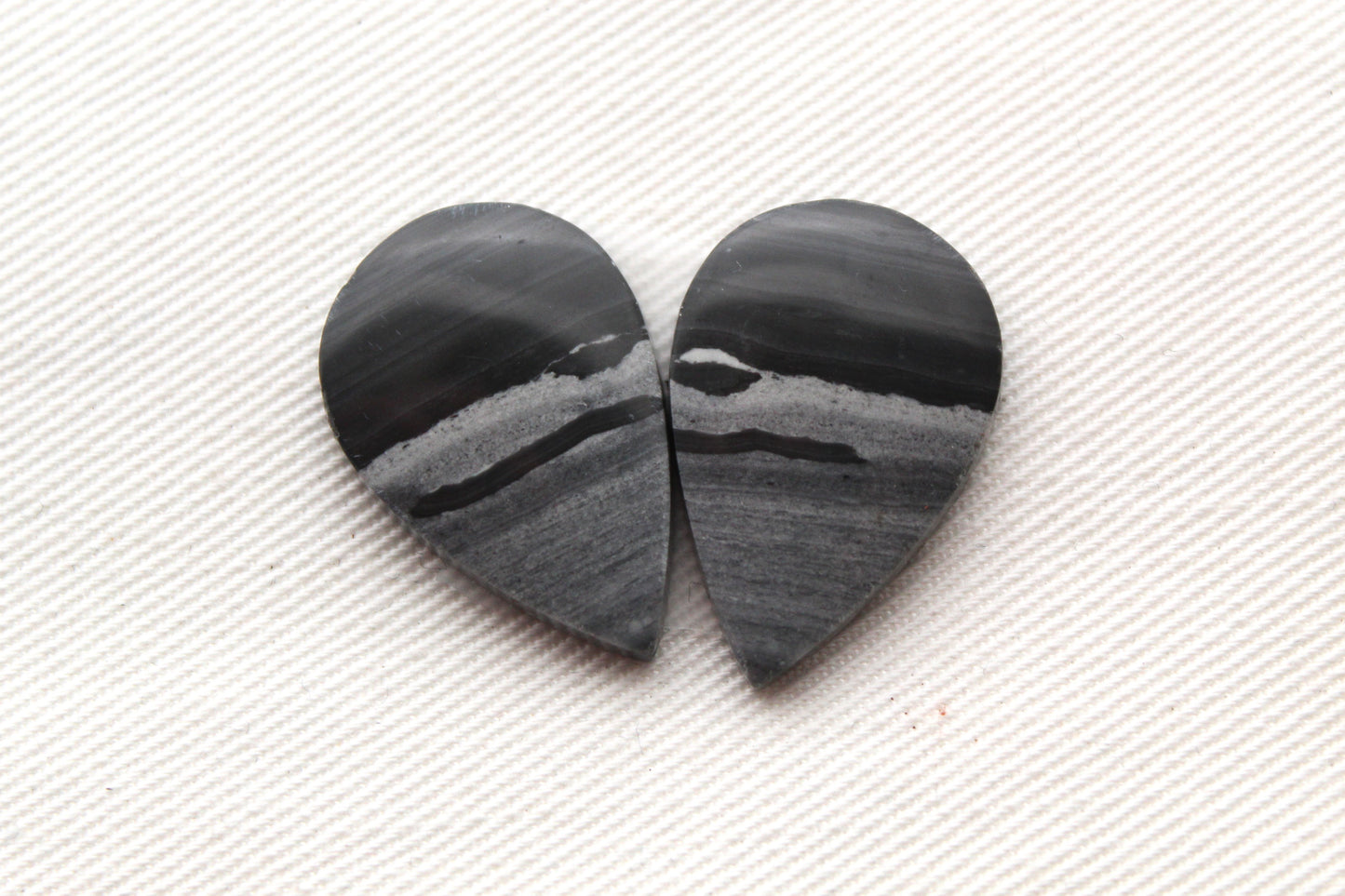 Pair of striped Jasper Cabochons Teardrop