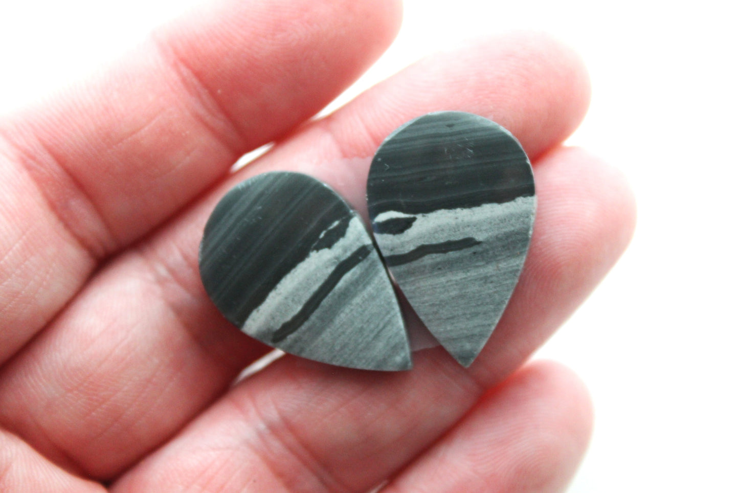 Pair of striped Jasper Cabochons Teardrop