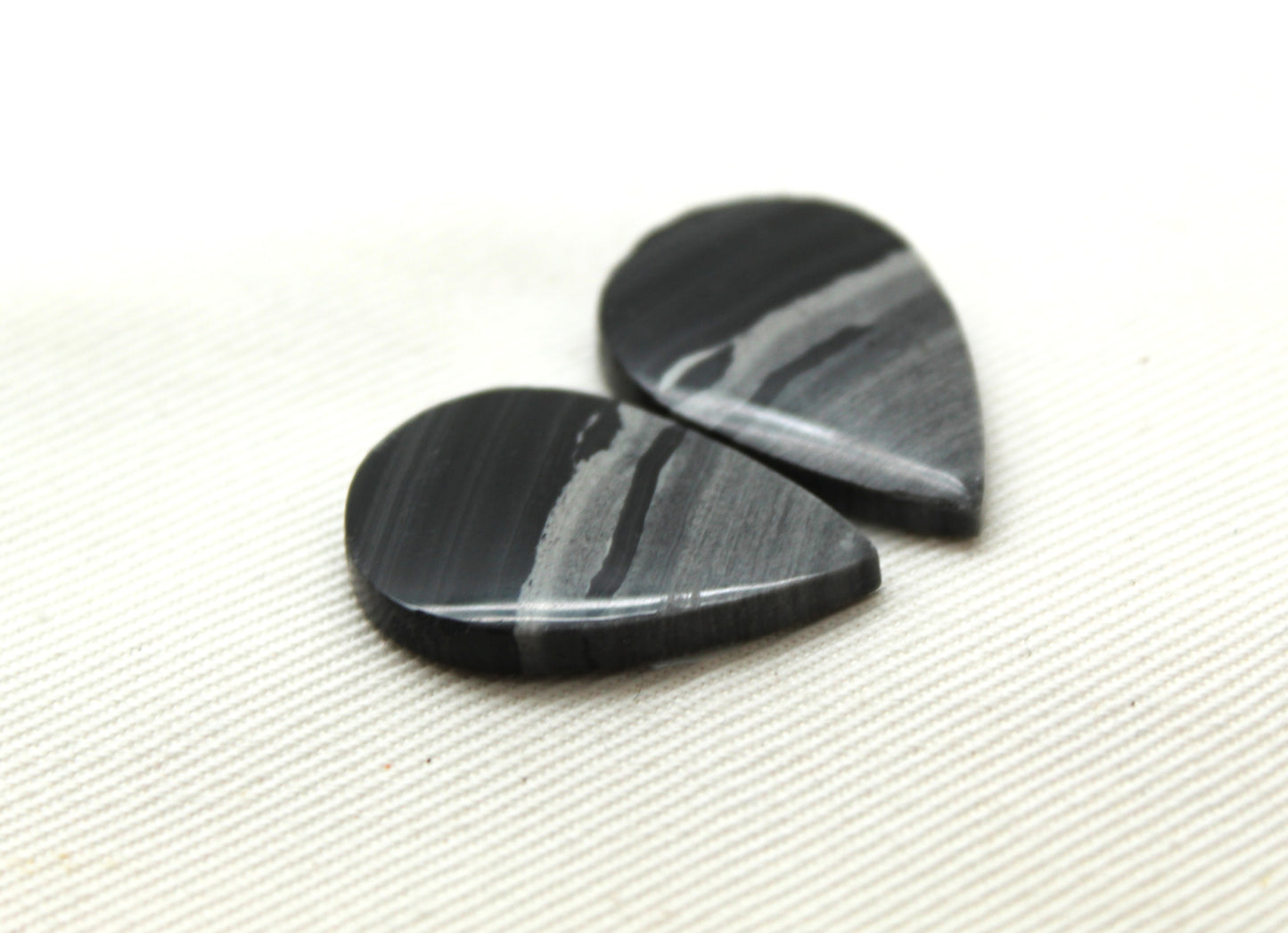 Pair of striped Jasper Cabochons Teardrop