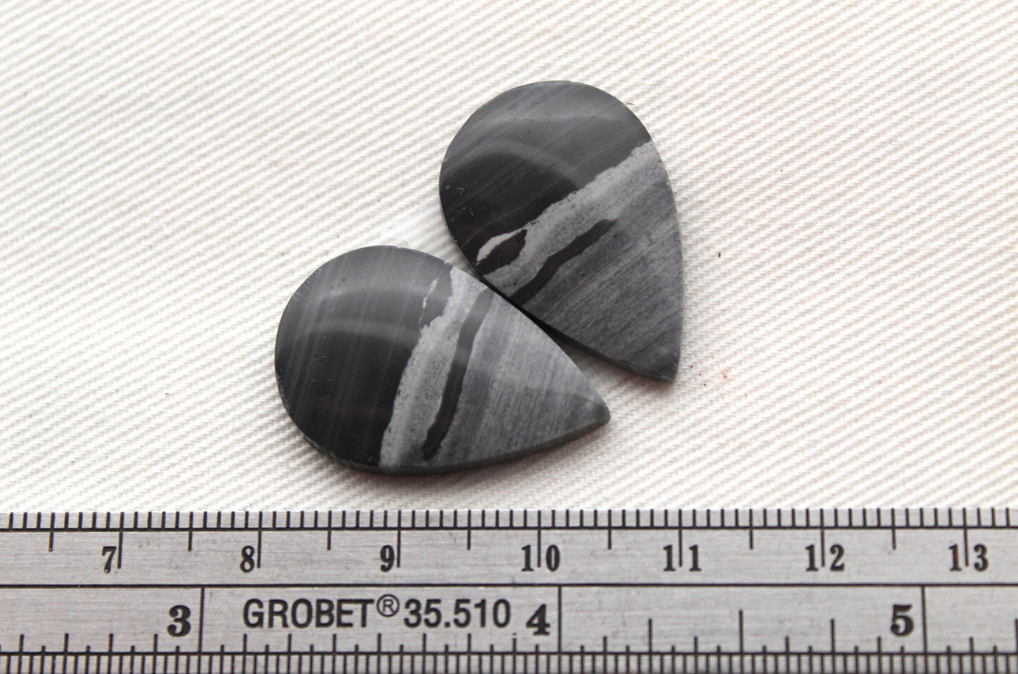 Pair of striped Jasper Cabochons Teardrop