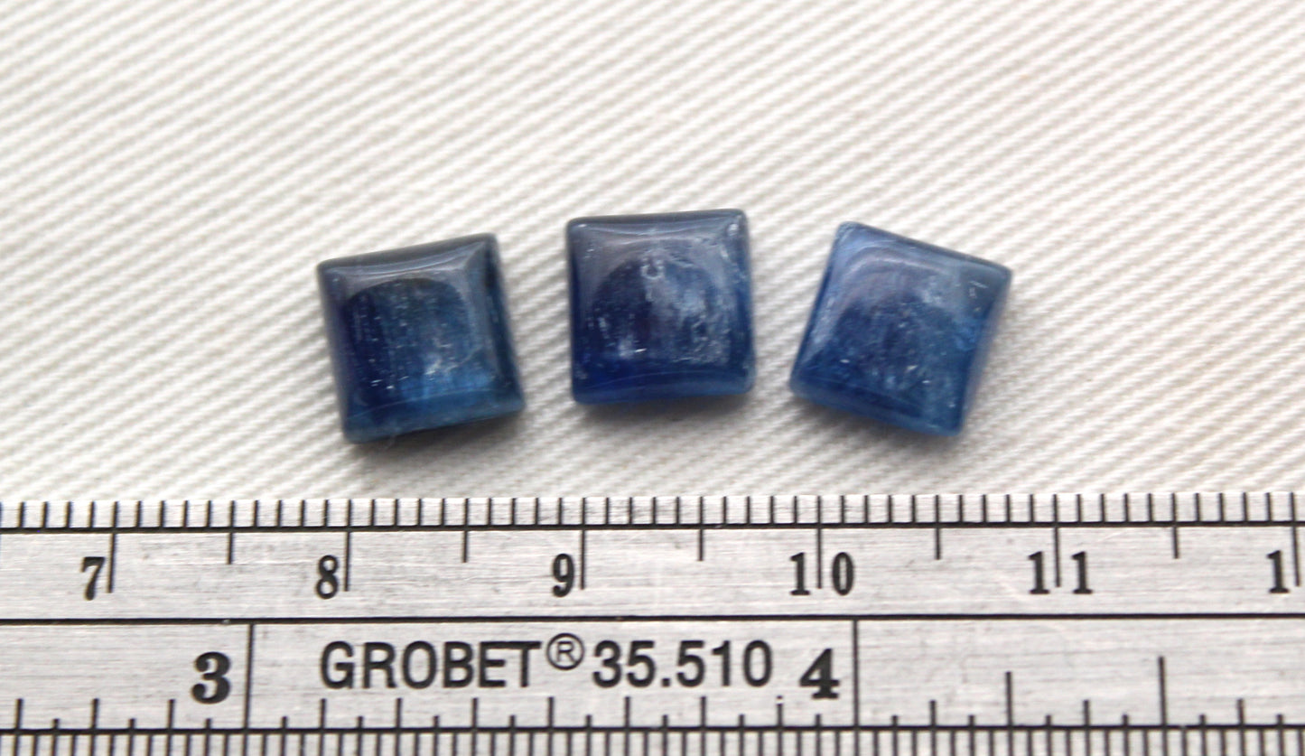 THREE Kyanite Cabochons Square 8MM blue gemstone - LAST ONES