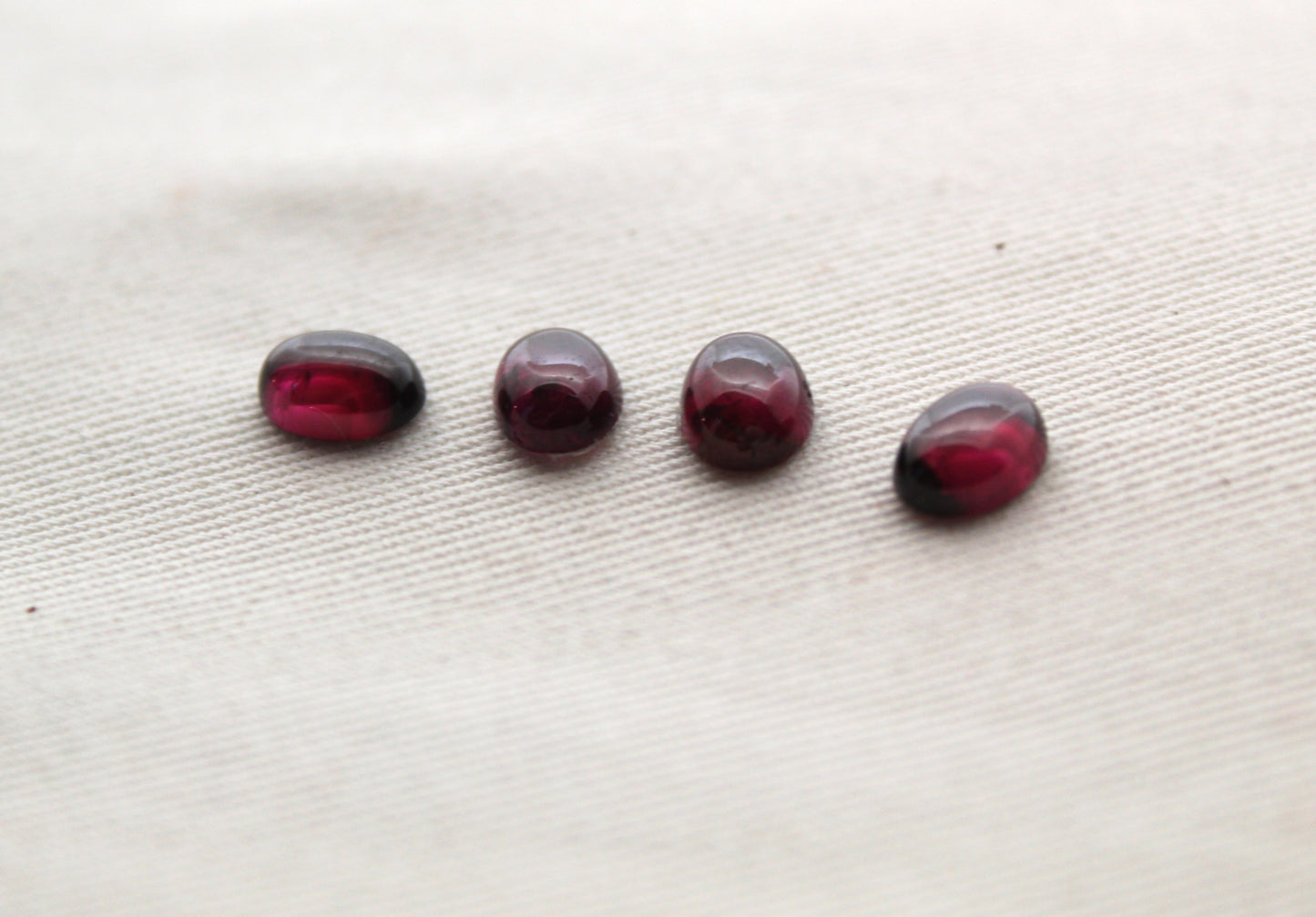 FOUR tiny Rhodolite Garnet rose cut Oval cabochons 6X8MM