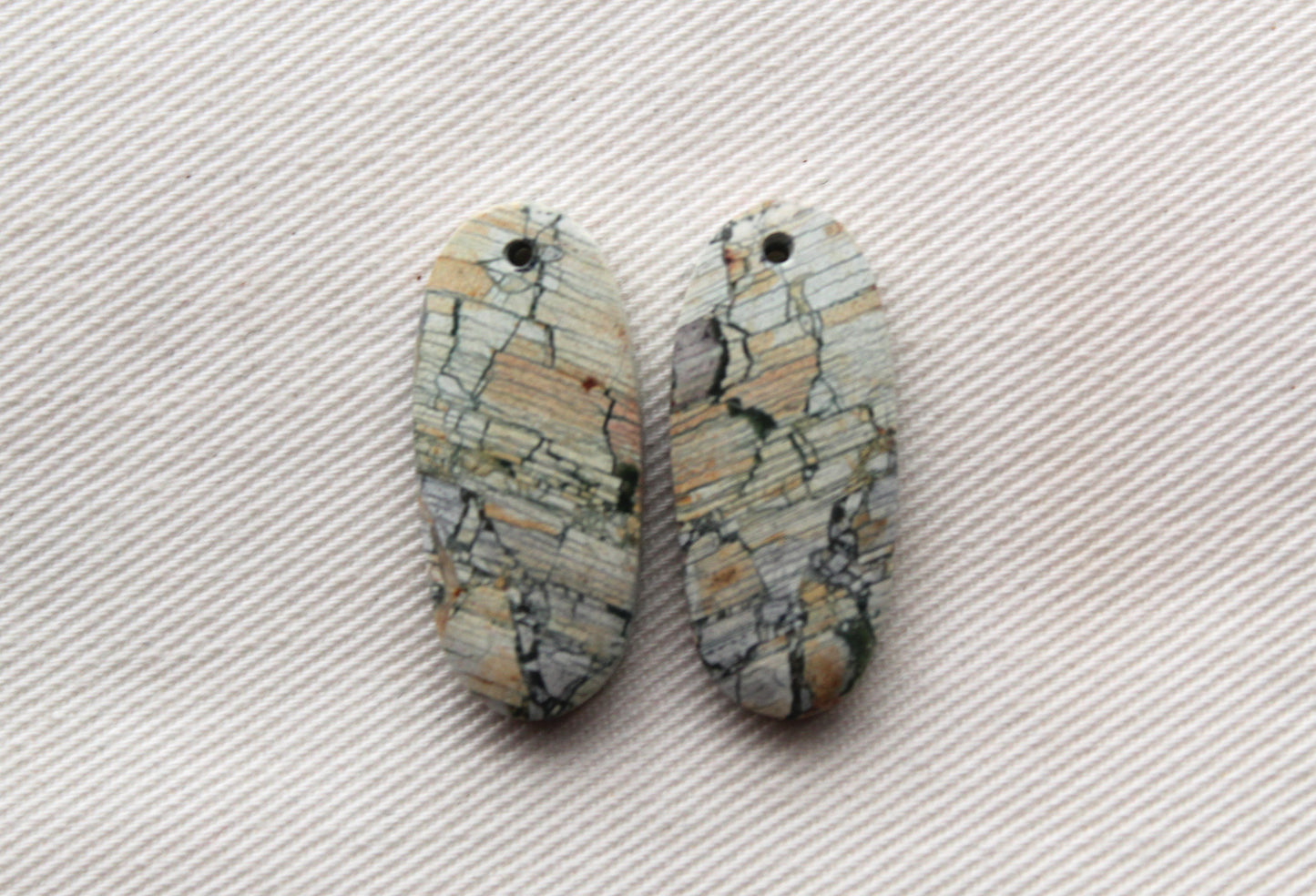 Brecciated Jasper cabochons Gemstone green pair DRILLED