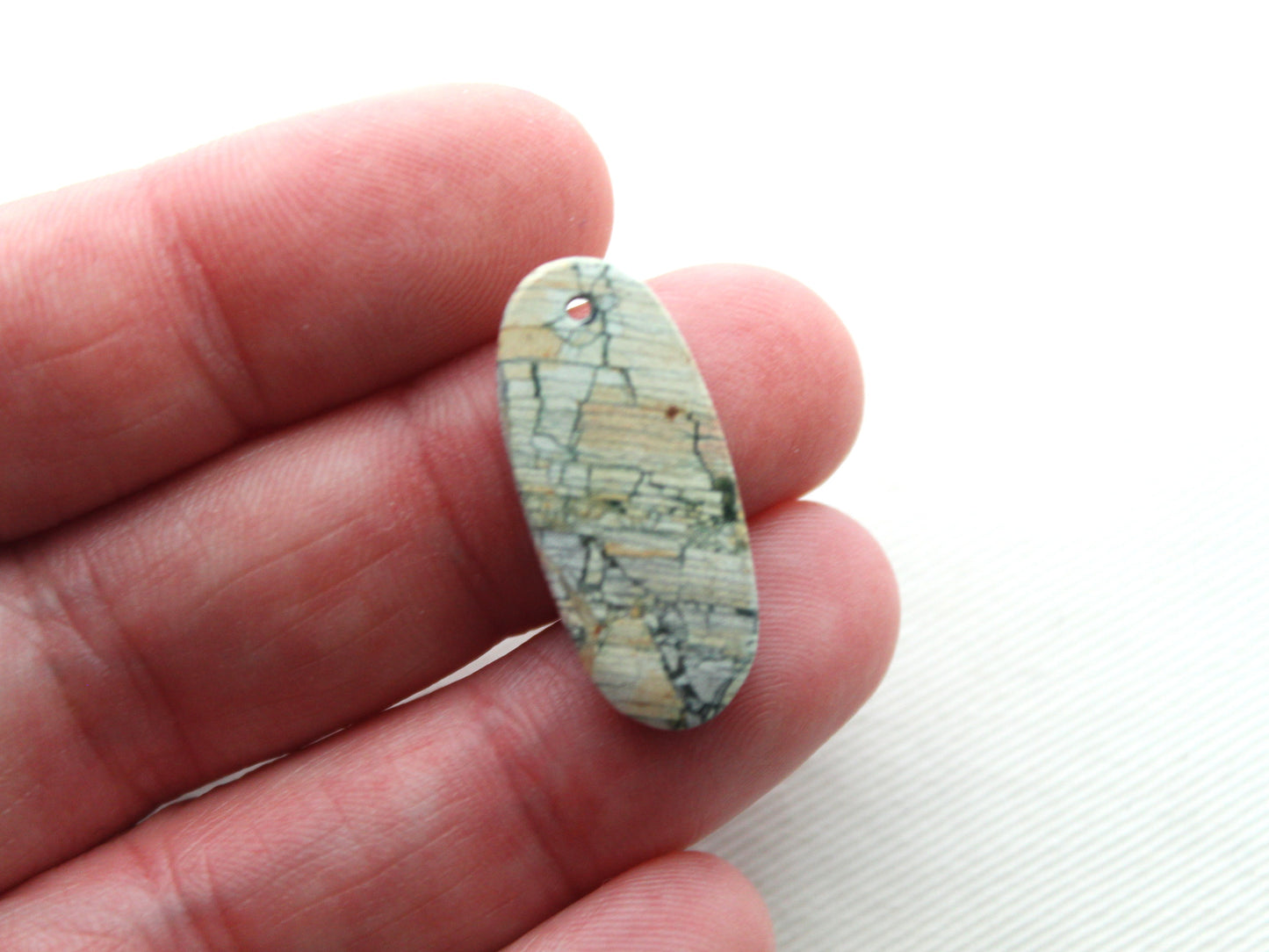 Brecciated Jasper cabochons Gemstone green pair DRILLED