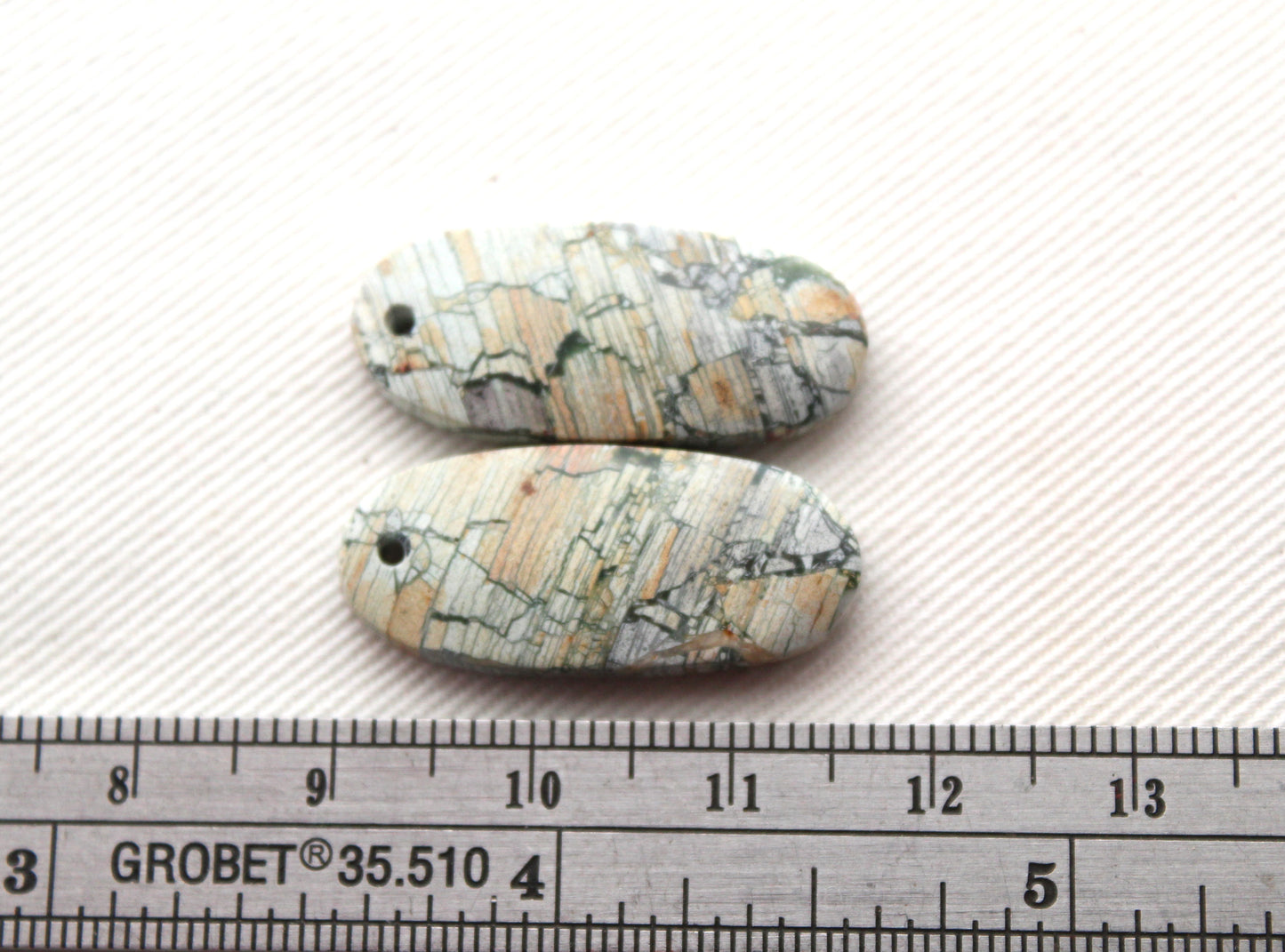 Brecciated Jasper cabochons Gemstone green pair DRILLED