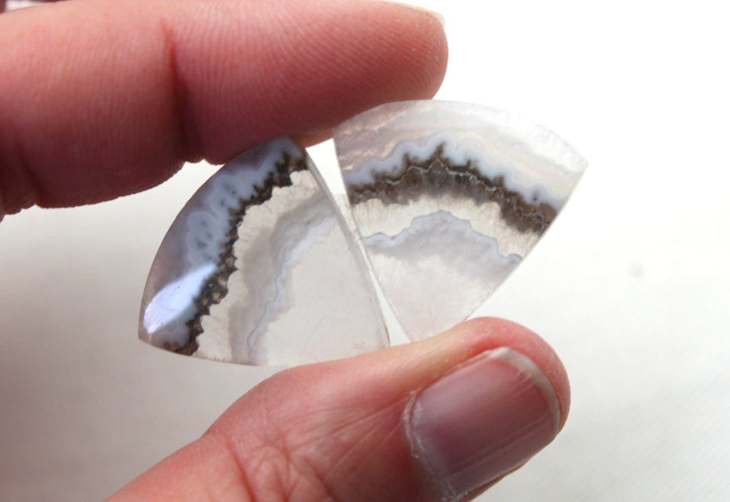 Pandora Agate Pair Cabochon Gemstone white beige