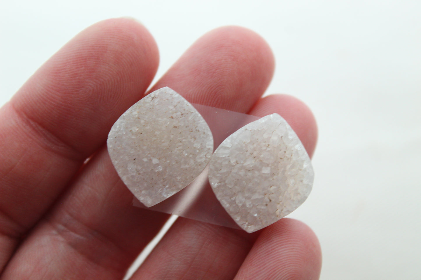 White Druzy Pair Cabochons freeform