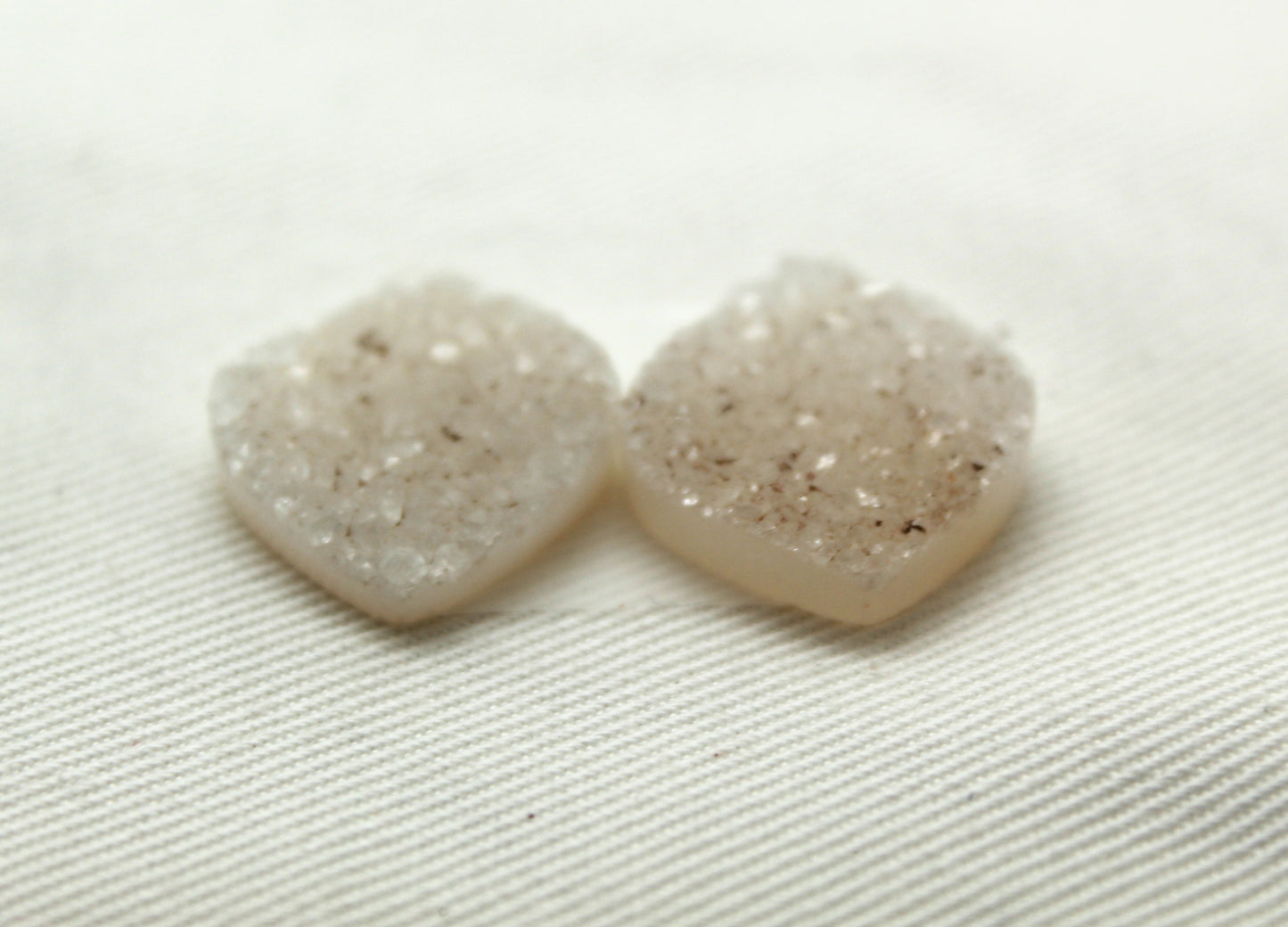 White Druzy Pair Cabochons freeform