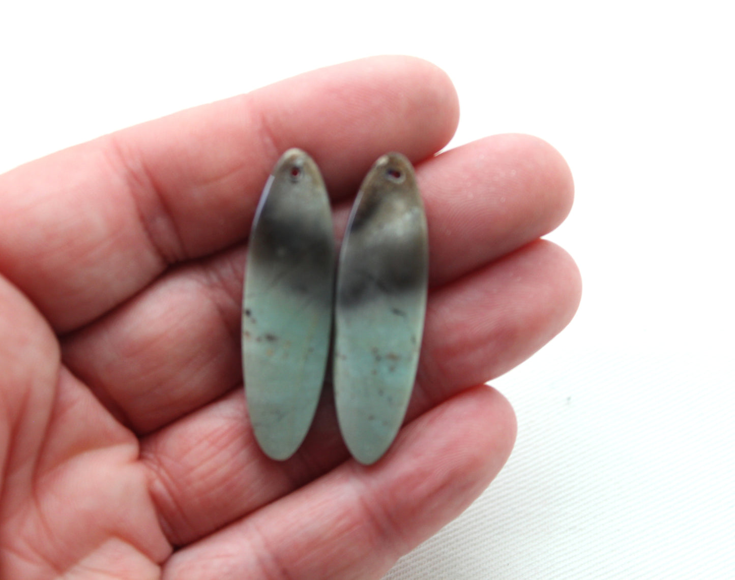 Green Jasper cabochons Gemstone pair DRILLED