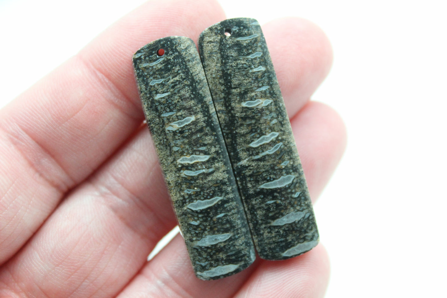 Palm Root Bone Cabochon Pair natural gemstones rectangle DRILLED