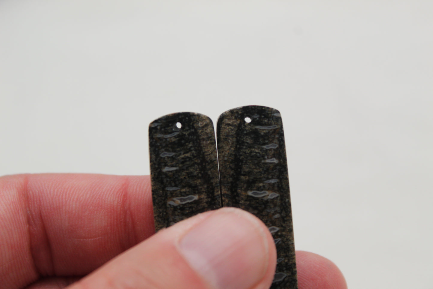 Palm Root Bone Cabochon Pair natural gemstones rectangle DRILLED