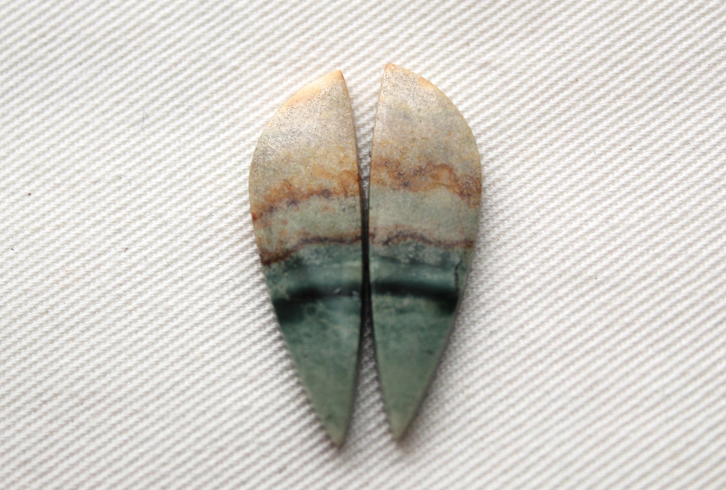 Nice Matching pair of Green Picture Jasper Cabochons