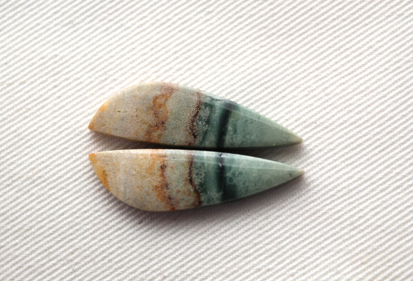 Nice Matching pair of Green Picture Jasper Cabochons