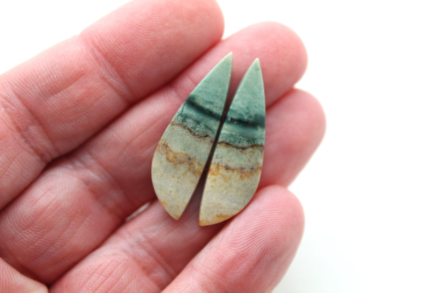 Nice Matching pair of Green Picture Jasper Cabochons