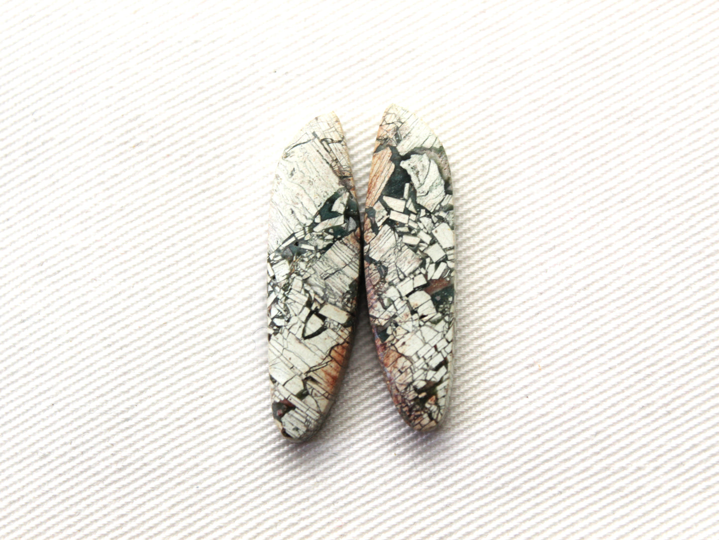 Brecciated Jasper cabochons Gemstone green pair freeform