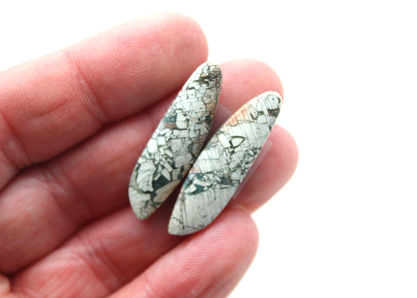 Brecciated Jasper cabochons Gemstone green pair freeform