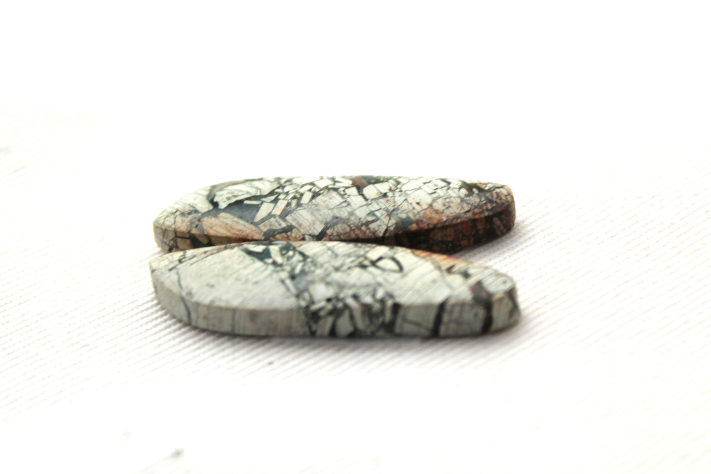 Brecciated Jasper cabochons Gemstone green pair freeform