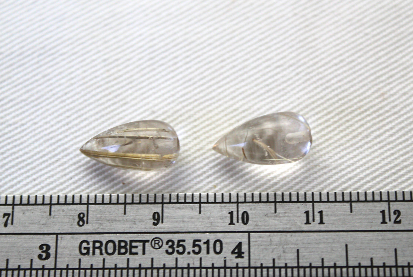 Pair of rutilated Quartz half drilled Pear Gemstones 13X7MM