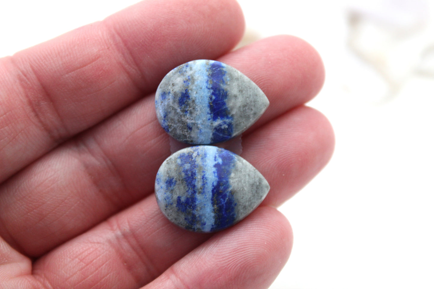 Lapis lazuli Pair Cabochon Blue Gemstones pear