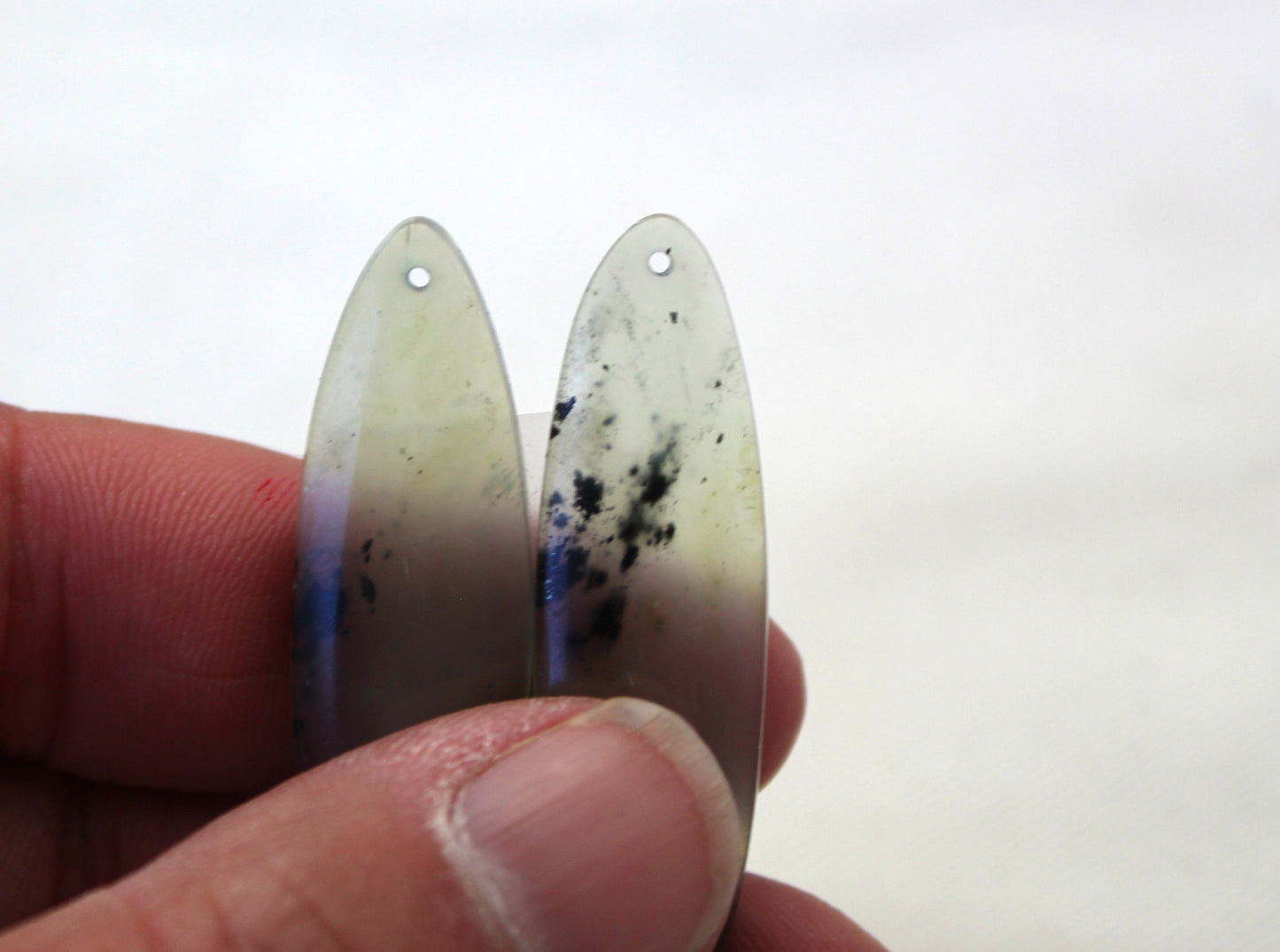 Vesuvianite Cabochon Pair Gemstone light green Oval DRILLED