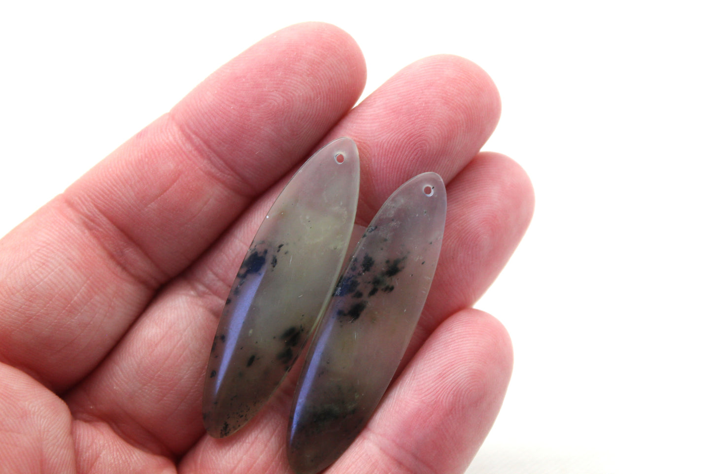 Vesuvianite Cabochon Pair Gemstone light green Oval DRILLED