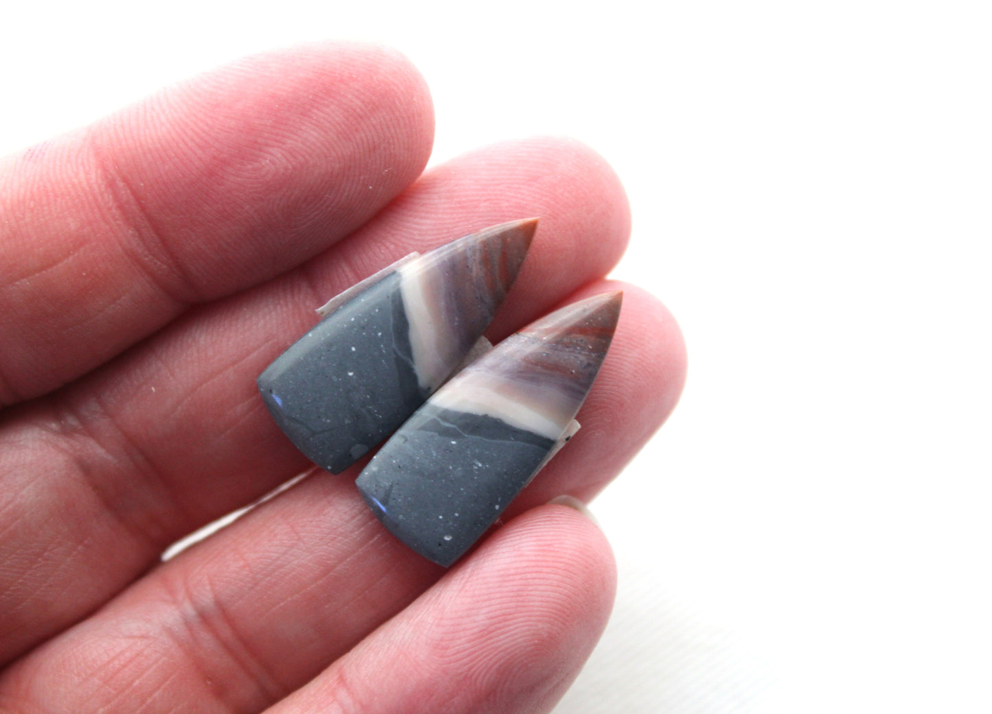 Small pair of Indonesian Polychrome Jasper Cabochons