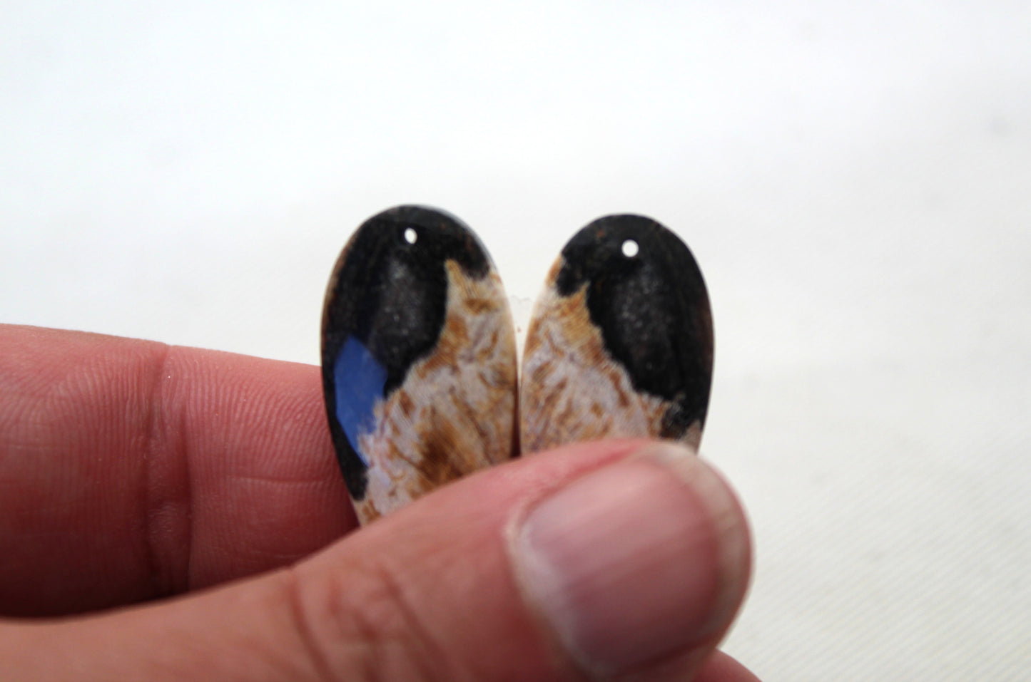 Palmwood Cabochon Pair natural gemstones DRILLED