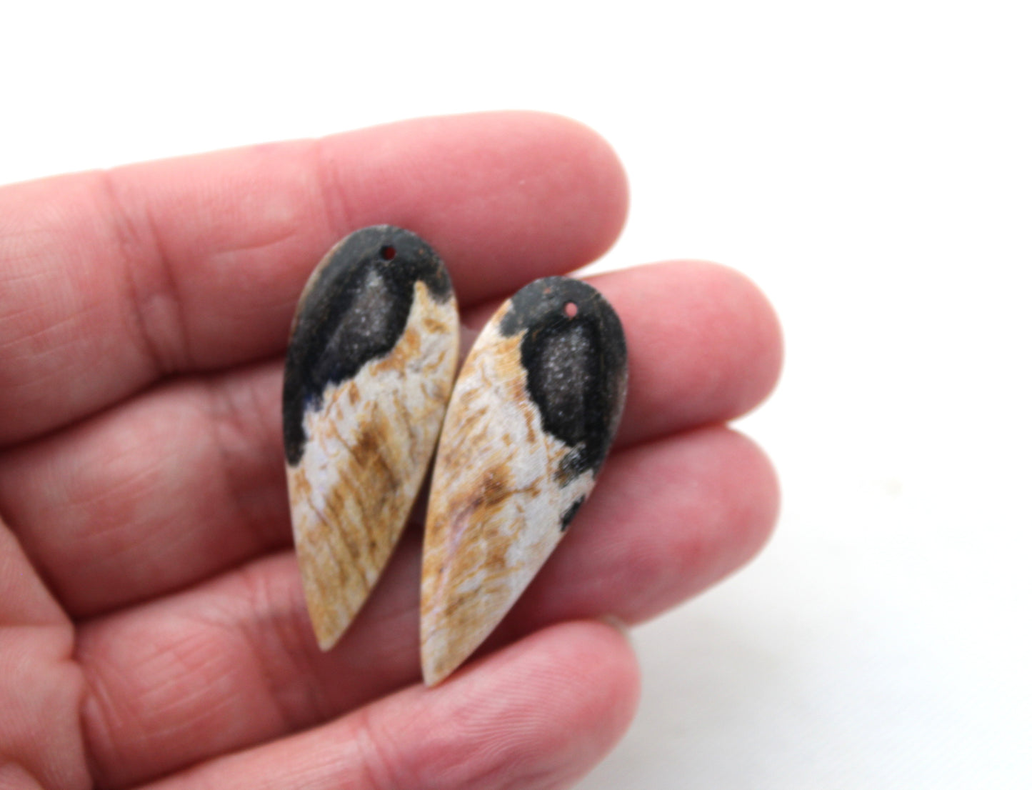 Palmwood Cabochon Pair natural gemstones DRILLED