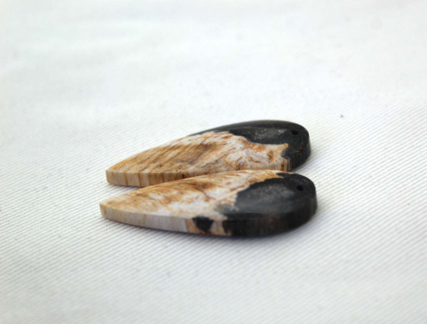 Palmwood Cabochon Pair natural gemstones DRILLED
