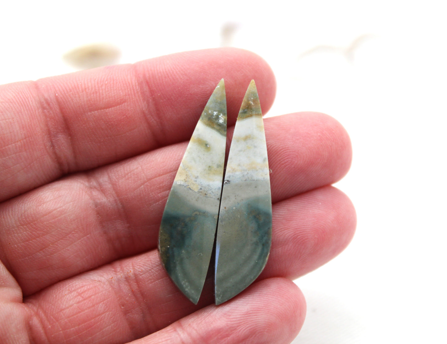 Pair of Indonesian green Jasper Cabochons