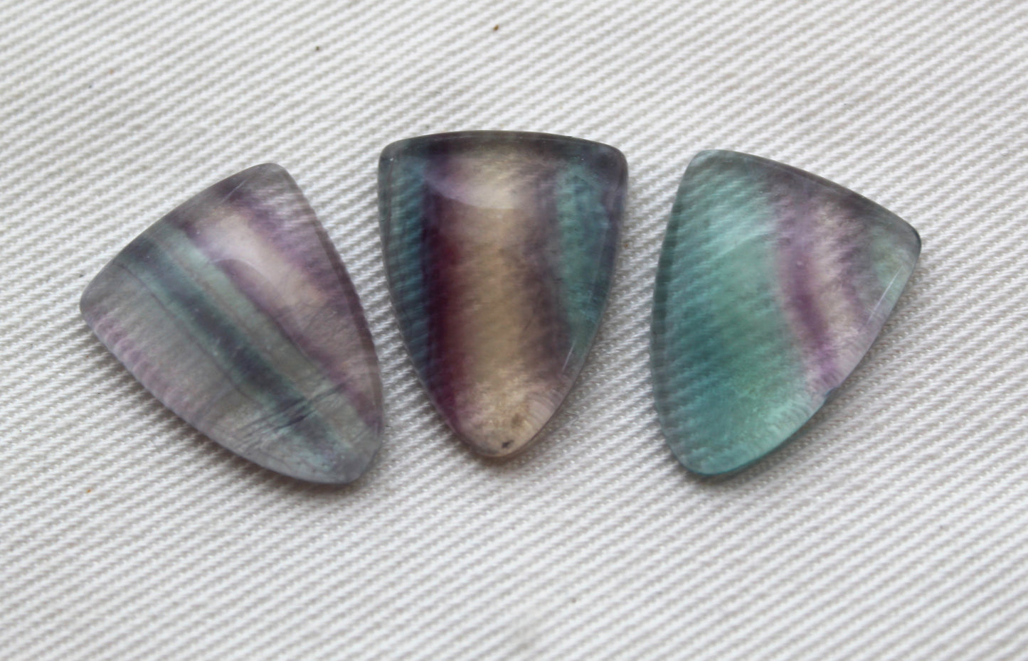 Lot of THREE shield Fluorite Cabochons 15X20 MM