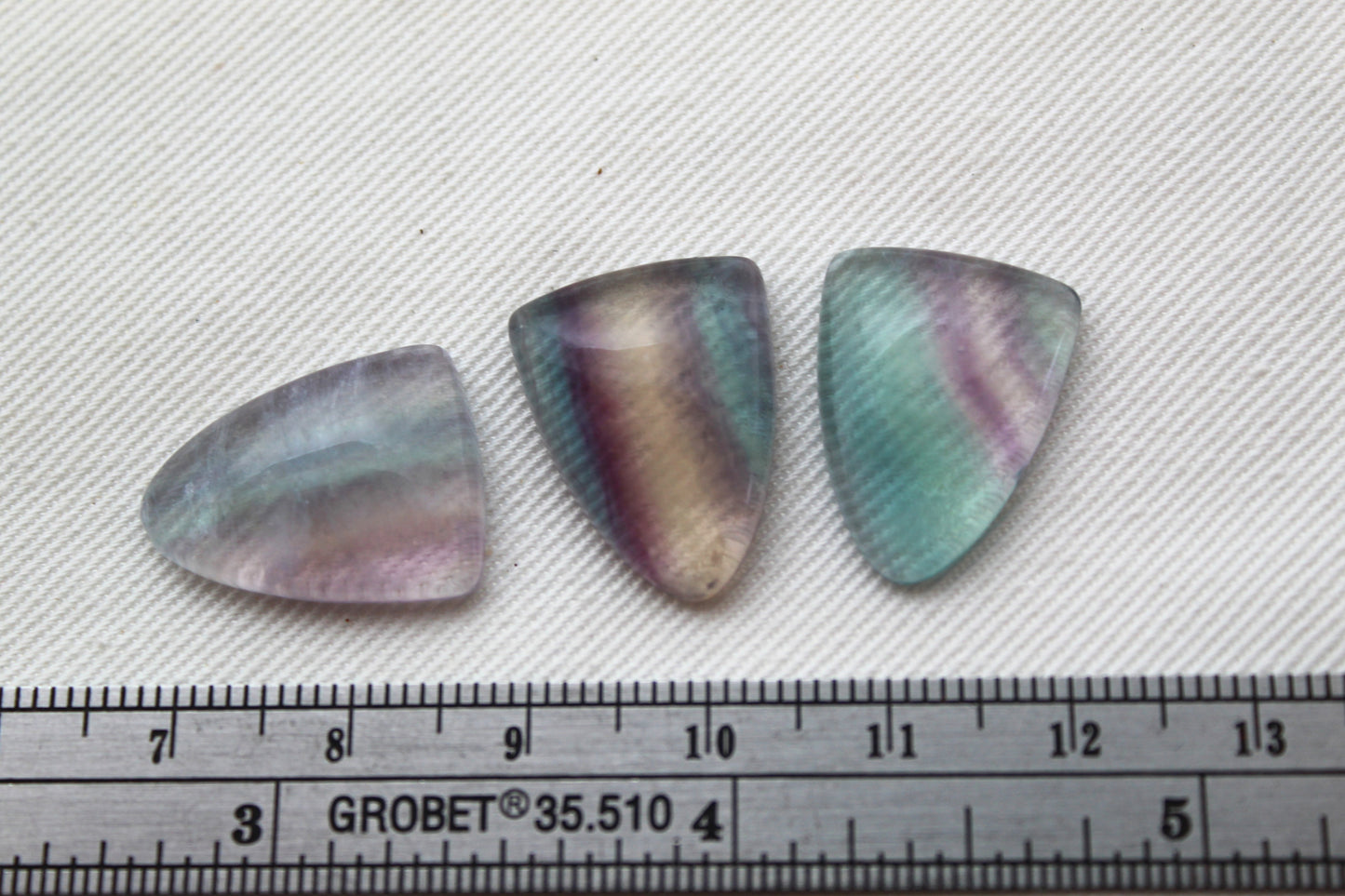 Lot of THREE shield Fluorite Cabochons 15X20 MM