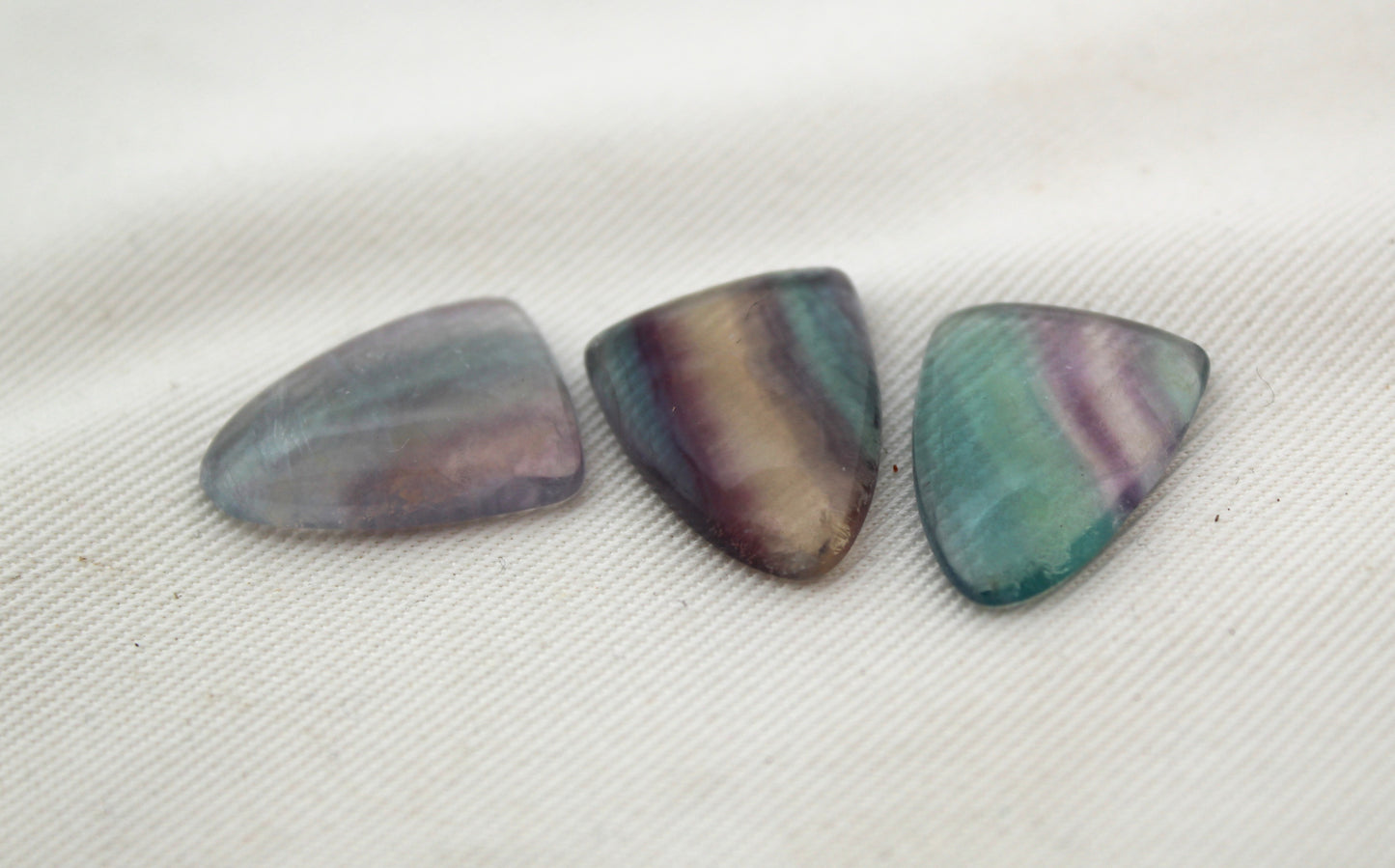 Lot of THREE shield Fluorite Cabochons 15X20 MM