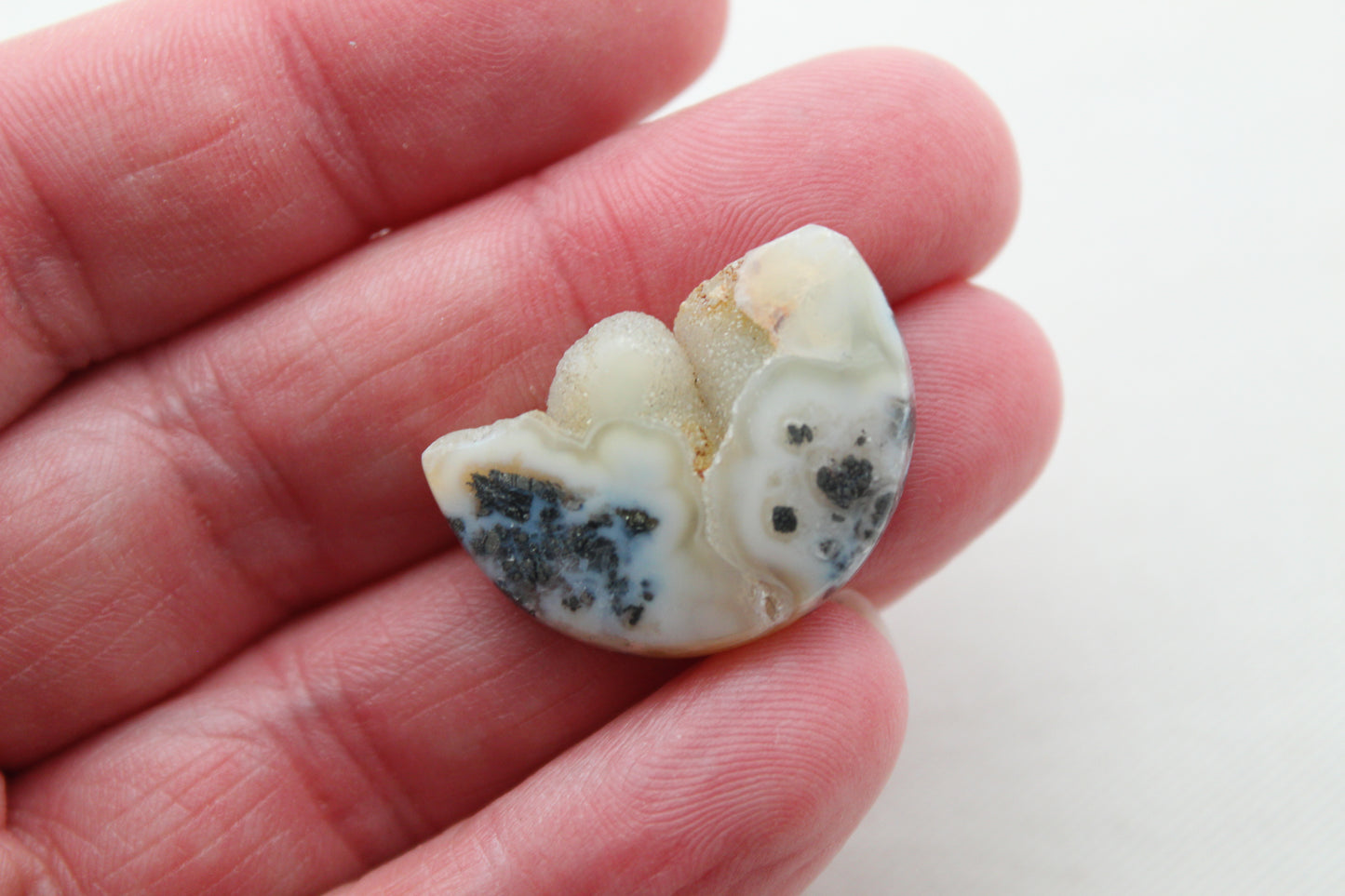 Small Marcasite in Agate Cabochon Gemstone white with Druzy