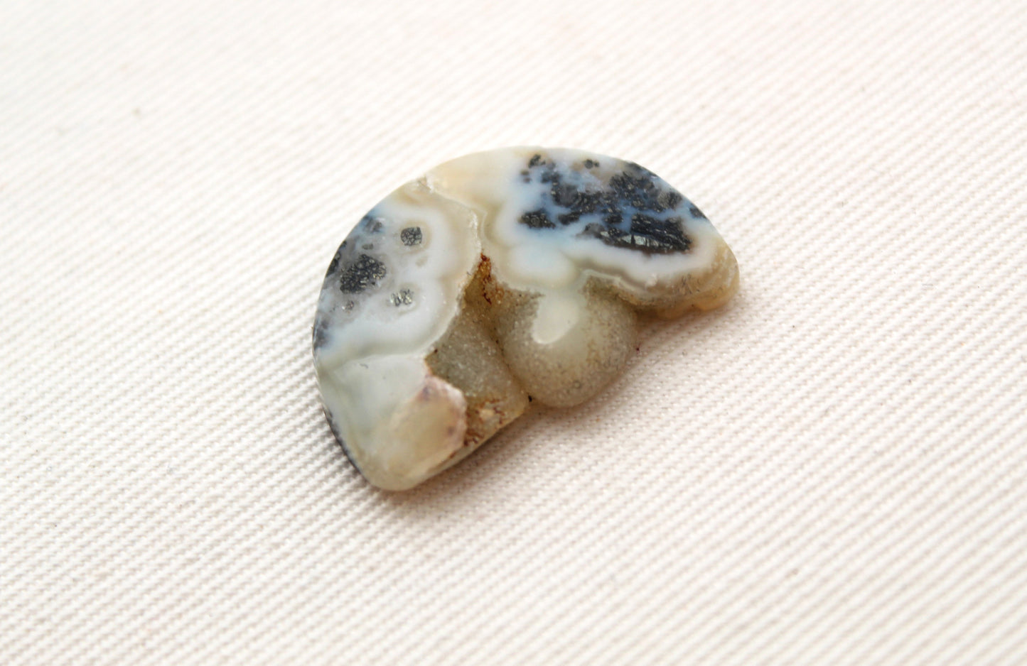 Small Marcasite in Agate Cabochon Gemstone white with Druzy