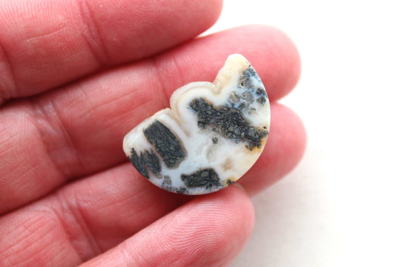 Small Marcasite in Agate Cabochon Gemstone white with Druzy