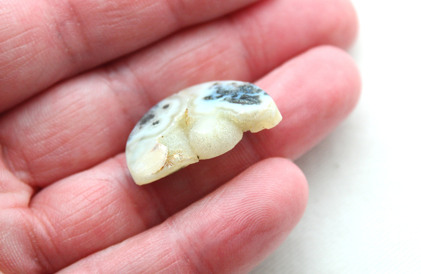 Small Marcasite in Agate Cabochon Gemstone white with Druzy