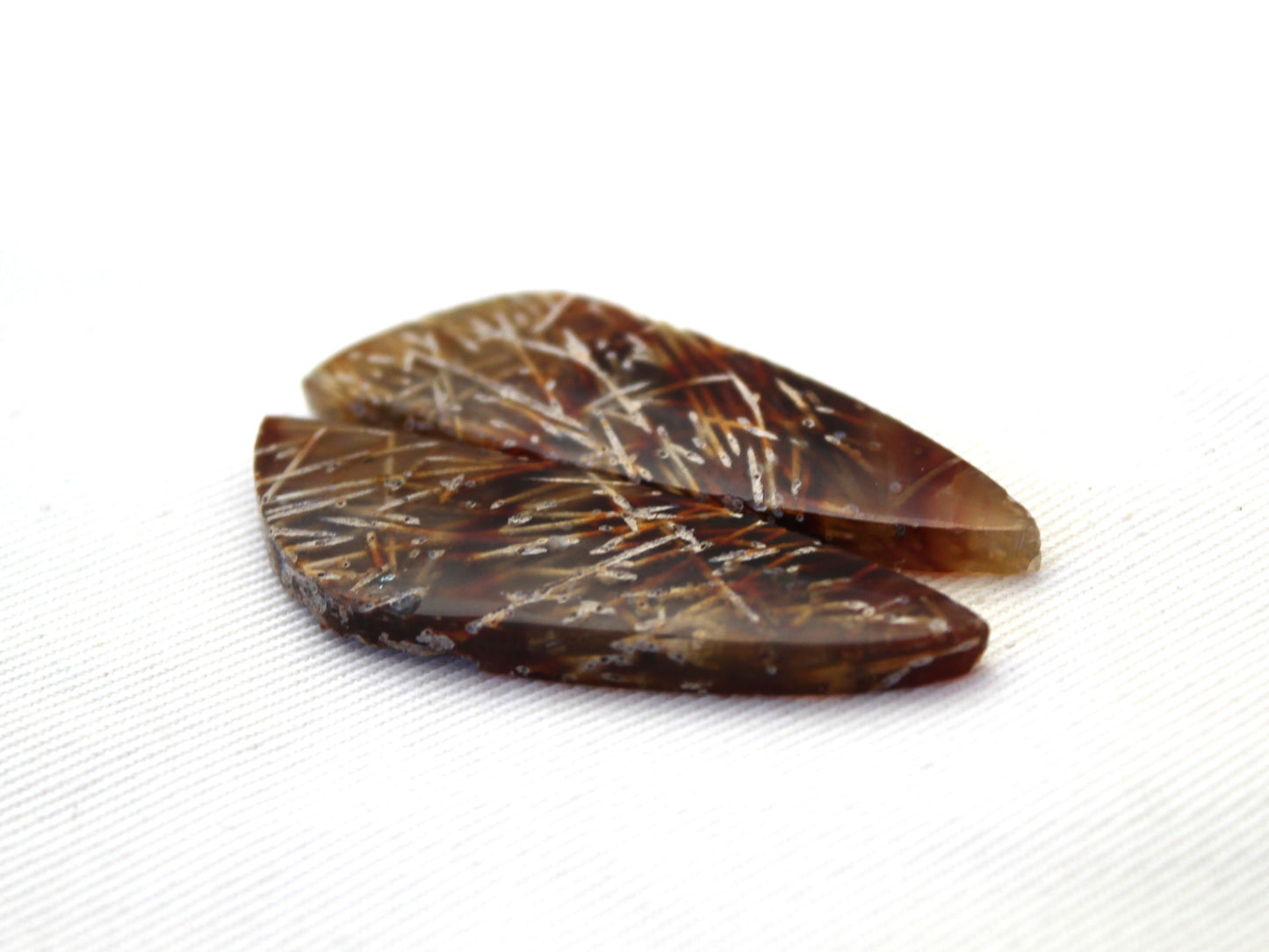 Long Tube Agate Cabochon Pair Transludent Gemstone