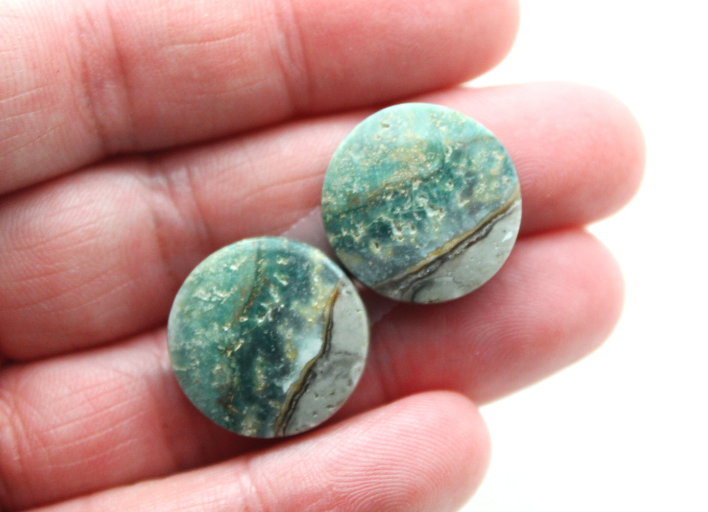 Green Jasper cabochons Gemstone round pair 19MM