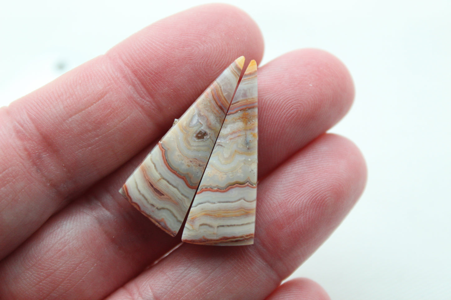 Small Banded Agates Cabochons Gemstone Pair triangle pink