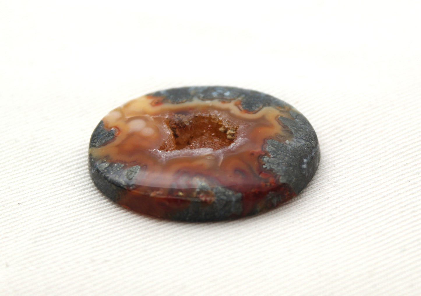 Marcasite in Agate Cabochon Gemstone orange with Druzy Oval