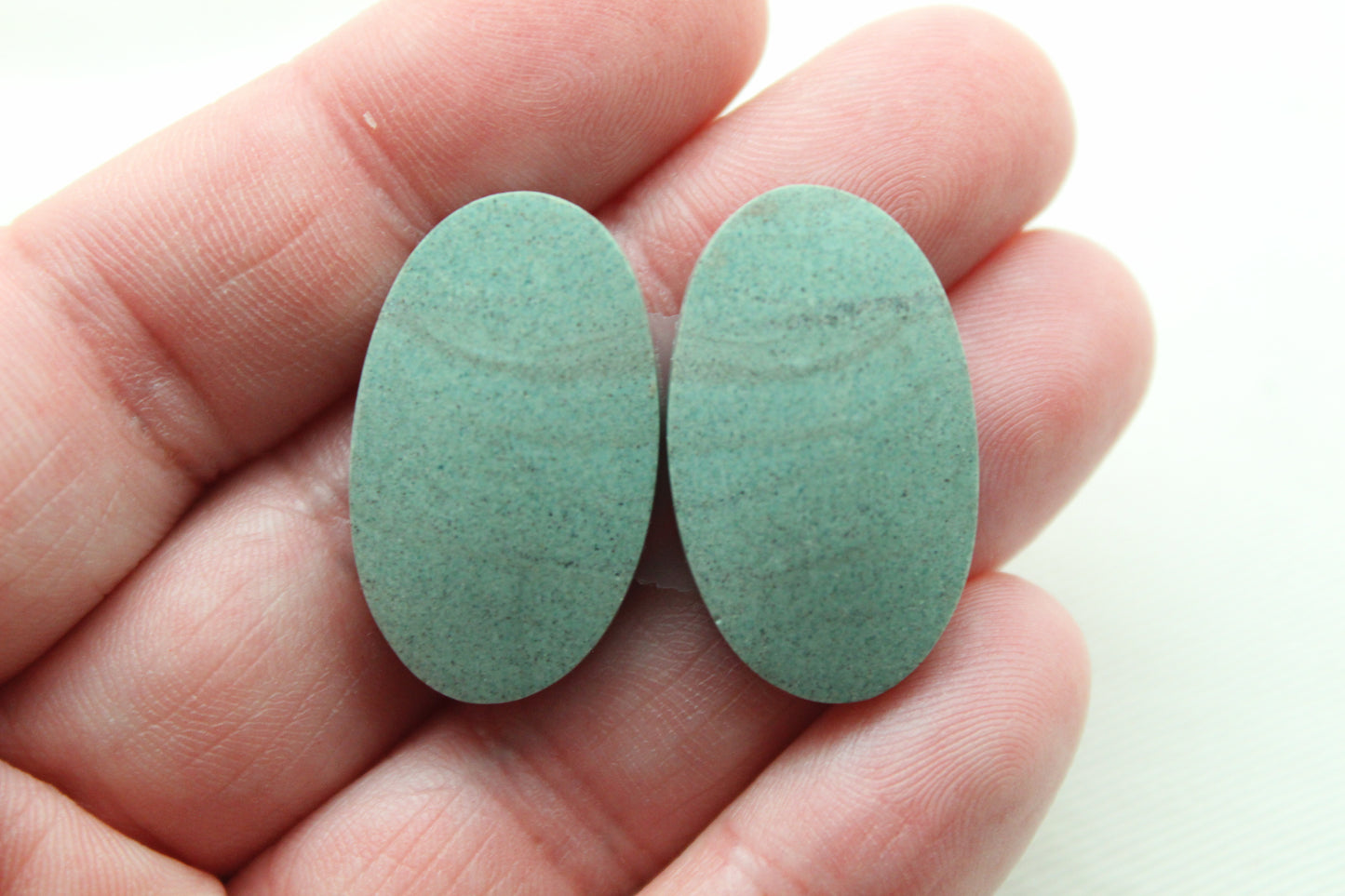 Pair of green Jasper Cabochons Oval gemstones