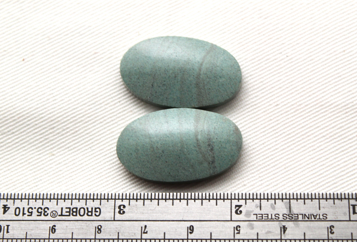 Pair of green Jasper Cabochons Oval gemstones