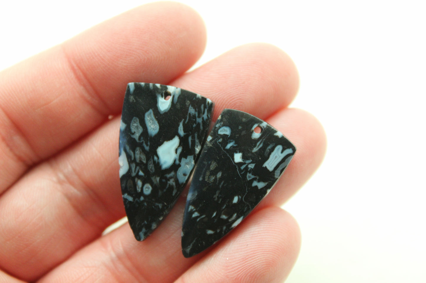 Black Palm Wood Cabochon Pair natural gemstones DRILLED