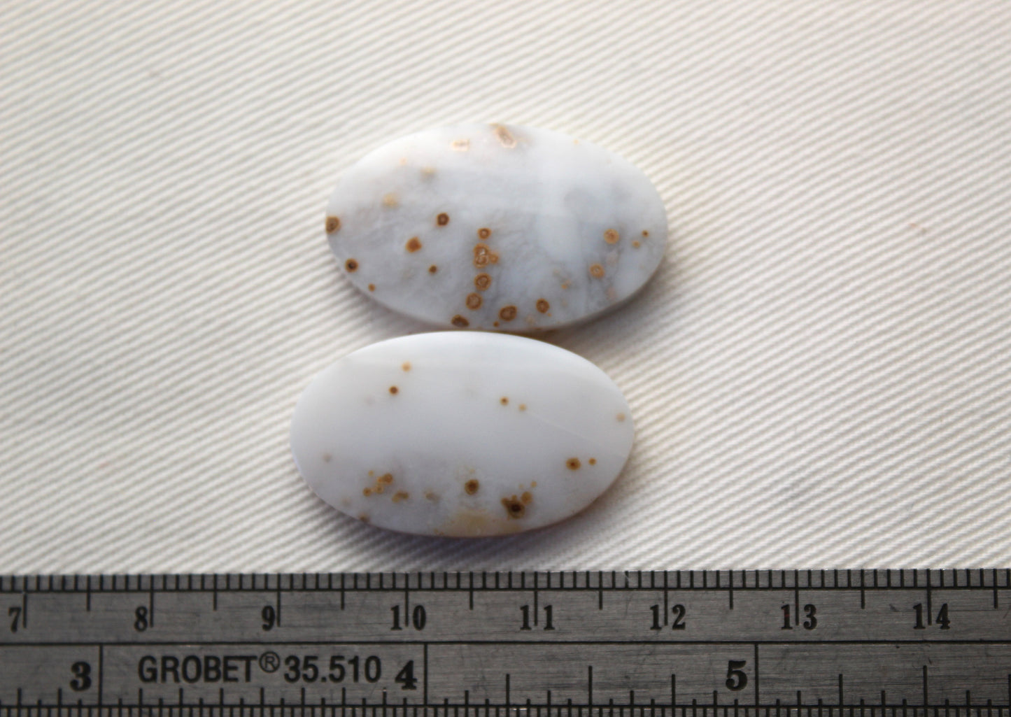 Long Pair of Polka Dot Agate Cabochons Gemstones Oval